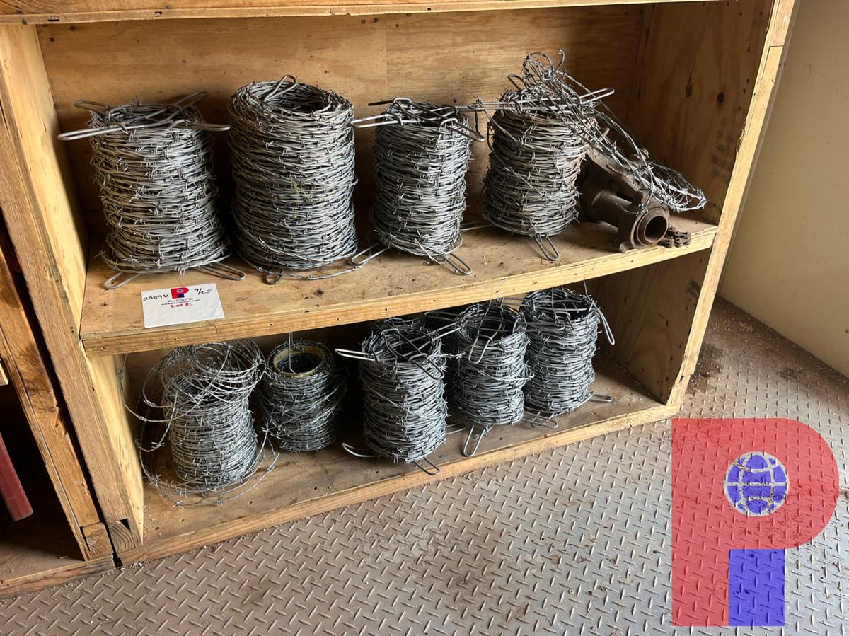 Used (1) ROLL OF 4’ FENCING NET WIRE & (11) PARTIAL ROLLS OF BARBED WIRE