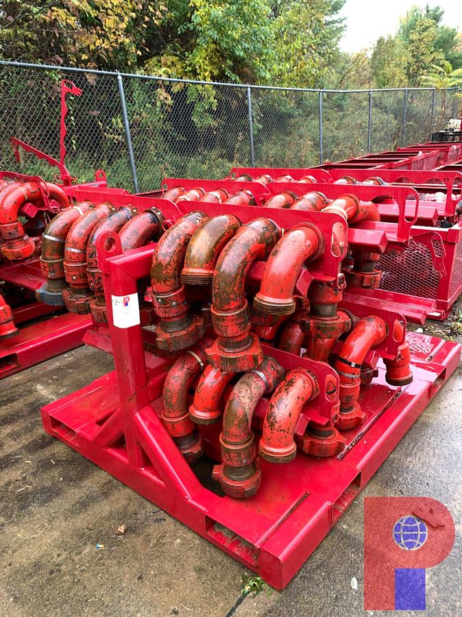 Used (34) TESTED 3” 1502 15K WP STYLE 10 & STYLE 50 SWIVEL CHIKSANS W/ TRANSPORT RACK