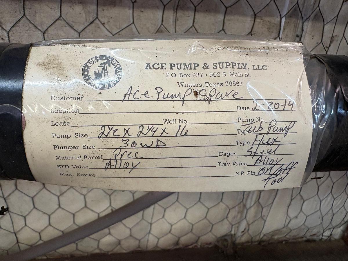 Used 2-1/2” x 2-1/4” x 16” 30WD FLEX PLGR, PREC STEEL BBL, DOWNHOLE TUBING PUMP