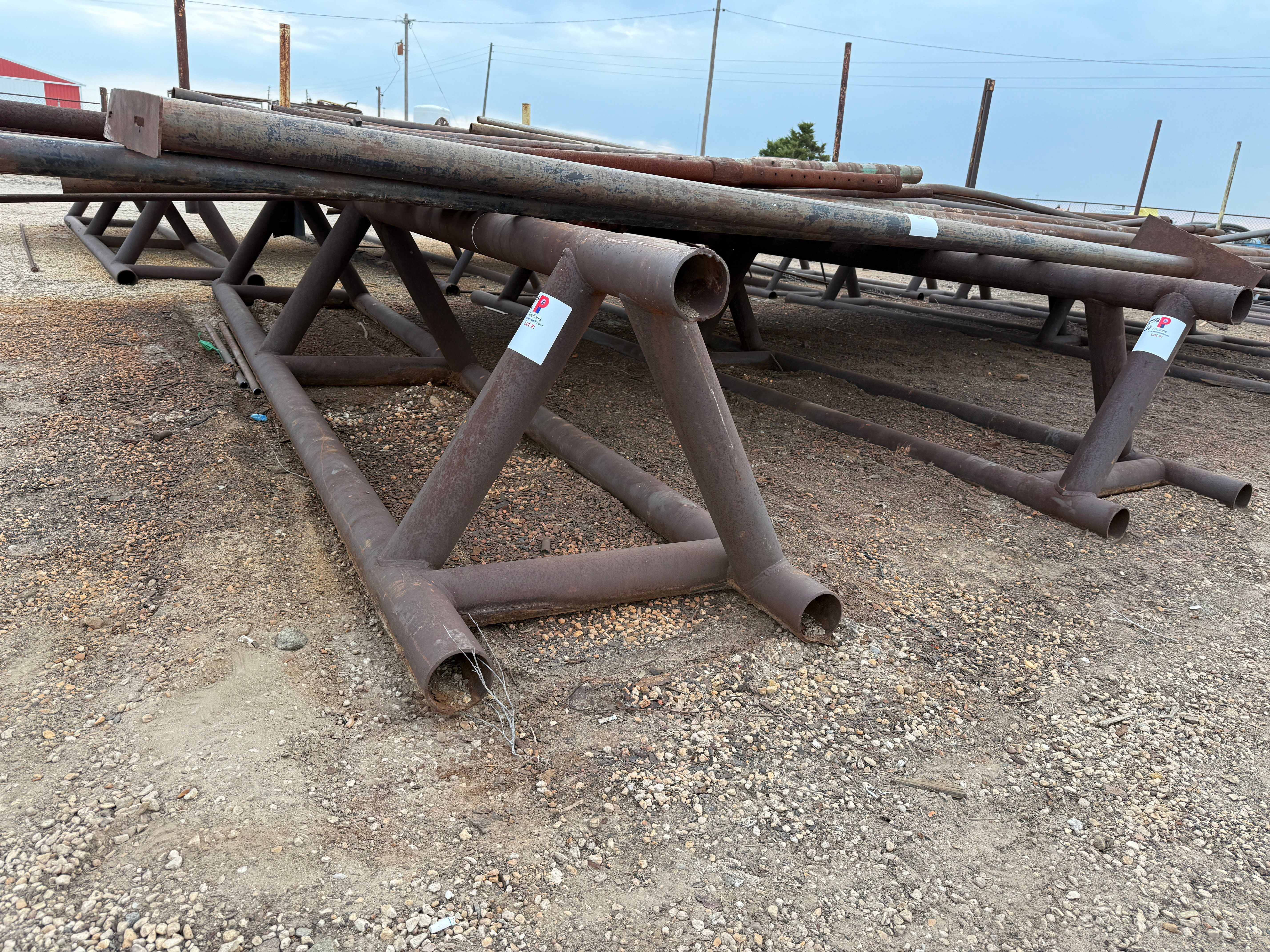 Used (2 x $) 16’ x 32” TRIANGULAR PIPE RACKS W/ PIPE STAYS