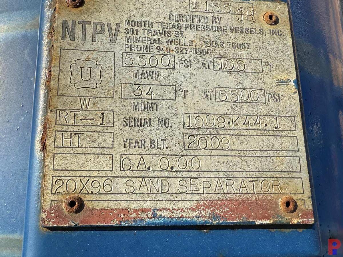 Used NTPV 20" X 8' 5,500 PSI VERTICAL SAND SEPARATOR