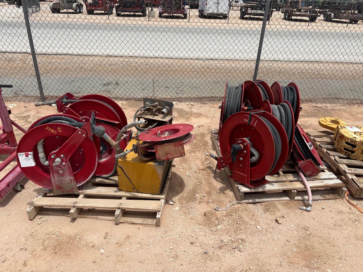 Used (2 pallets) w/ (10) assorted hose reels & parts for pneumatic lube skid