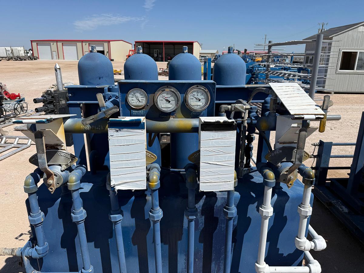 Used MEYERS 4-STATION 4-BOTTLE DIESEL POWERED ACCUMULATOR CLOSING UNIT, SKIDDED