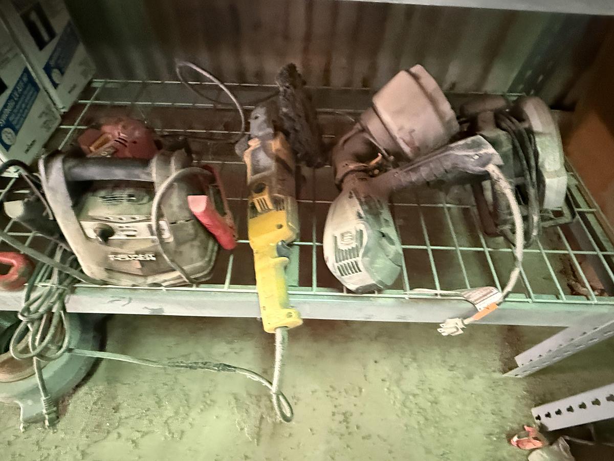 Used 96”L X 24”W X 72”H 3-SHELF RACK W/ TRUCK FLUIDS, ELECTRIC & HAND TOOLS