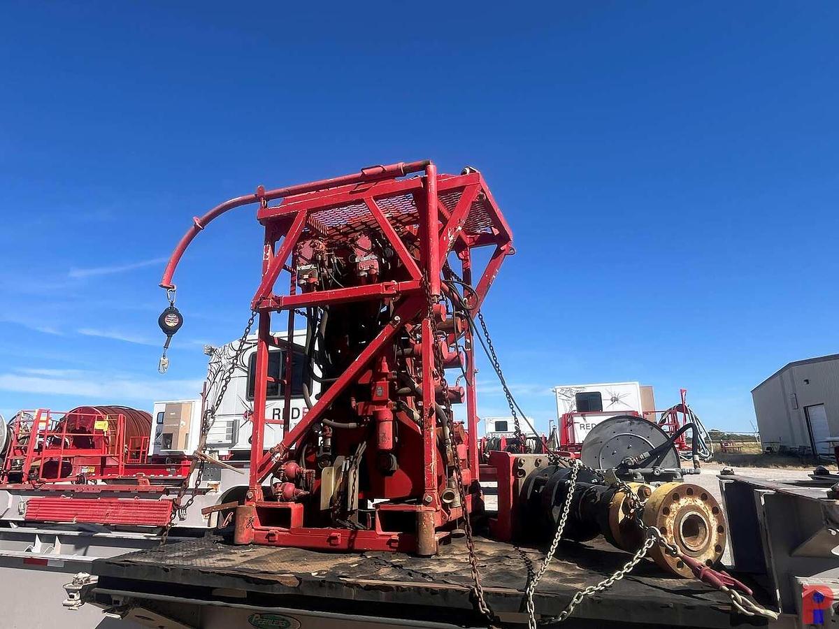 Used HYDRA RIG HR680 INJECTOR STRIPPER & PACKOFF, HOSE REEL & PUMP ON 11’ X 8’ HD SKID