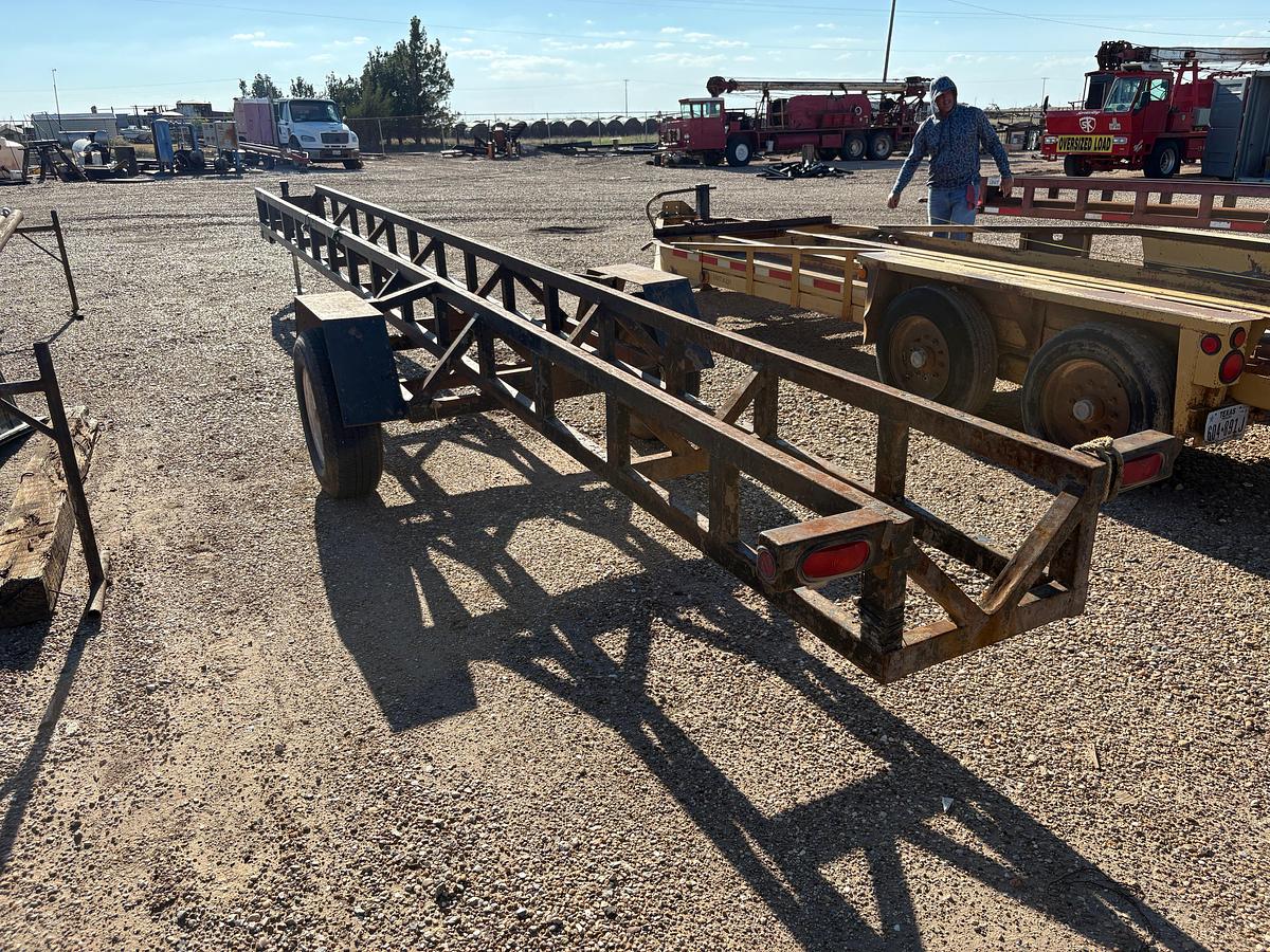 Used SHOPBUILT 29’ x 24” s/a bumper pull pipe trailer