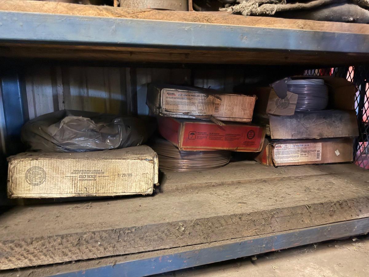 Used (13) Shelves w/ welding related tools, wire & power tools