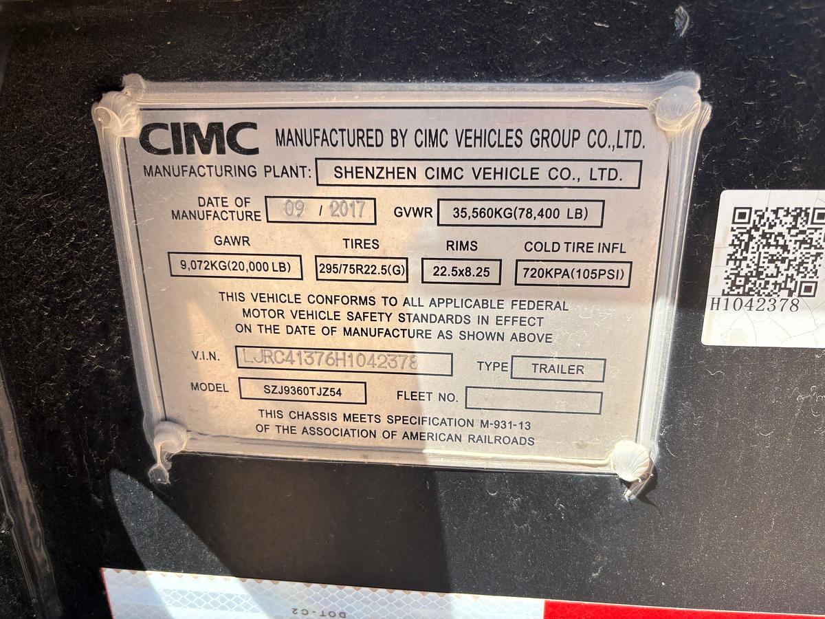 Used 2017 CIMC SZJ9360TJZ54 3-AXLE CHASSIS TRAILER