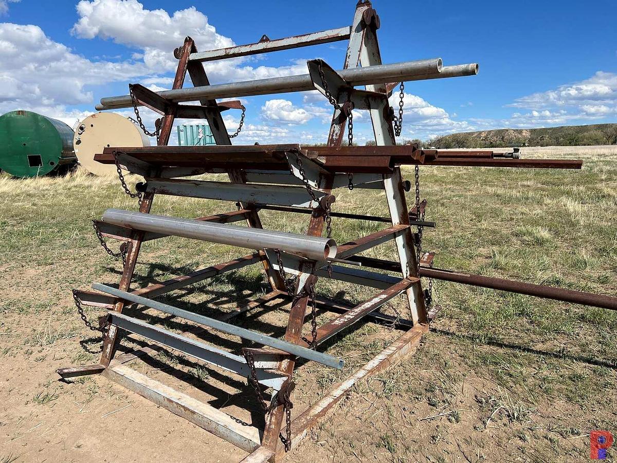 Used 60"L X 80"W TRIAGULAR PIPE RACK W/SCRAP PIPE