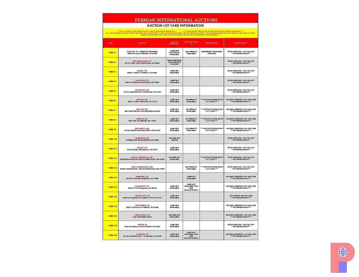 Used RING 1 YARD & TERMS INFORMATION