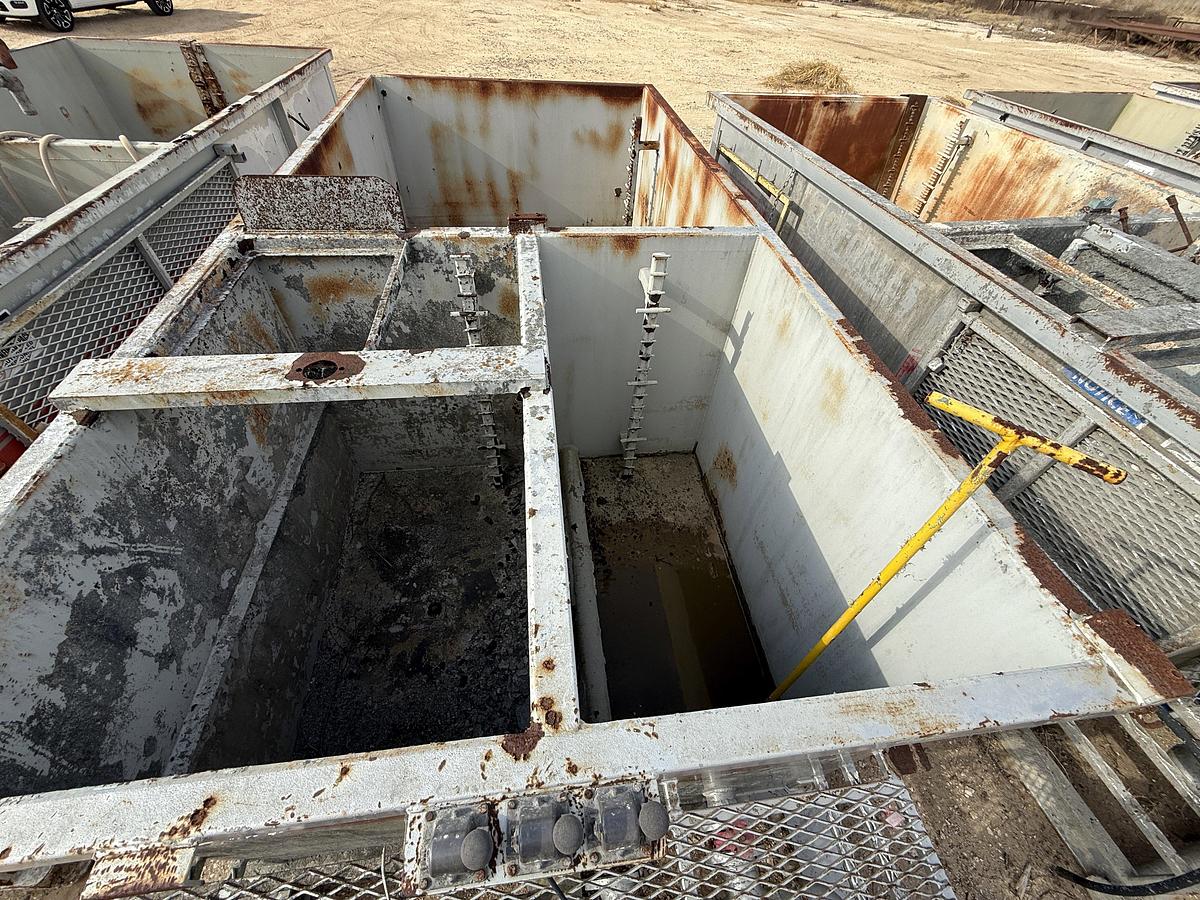 Used 15’ X 7’ X 5’ 3-COMP CEMENT MIXING TANK W/ CATWALK, PORCH,& AIR VALVES