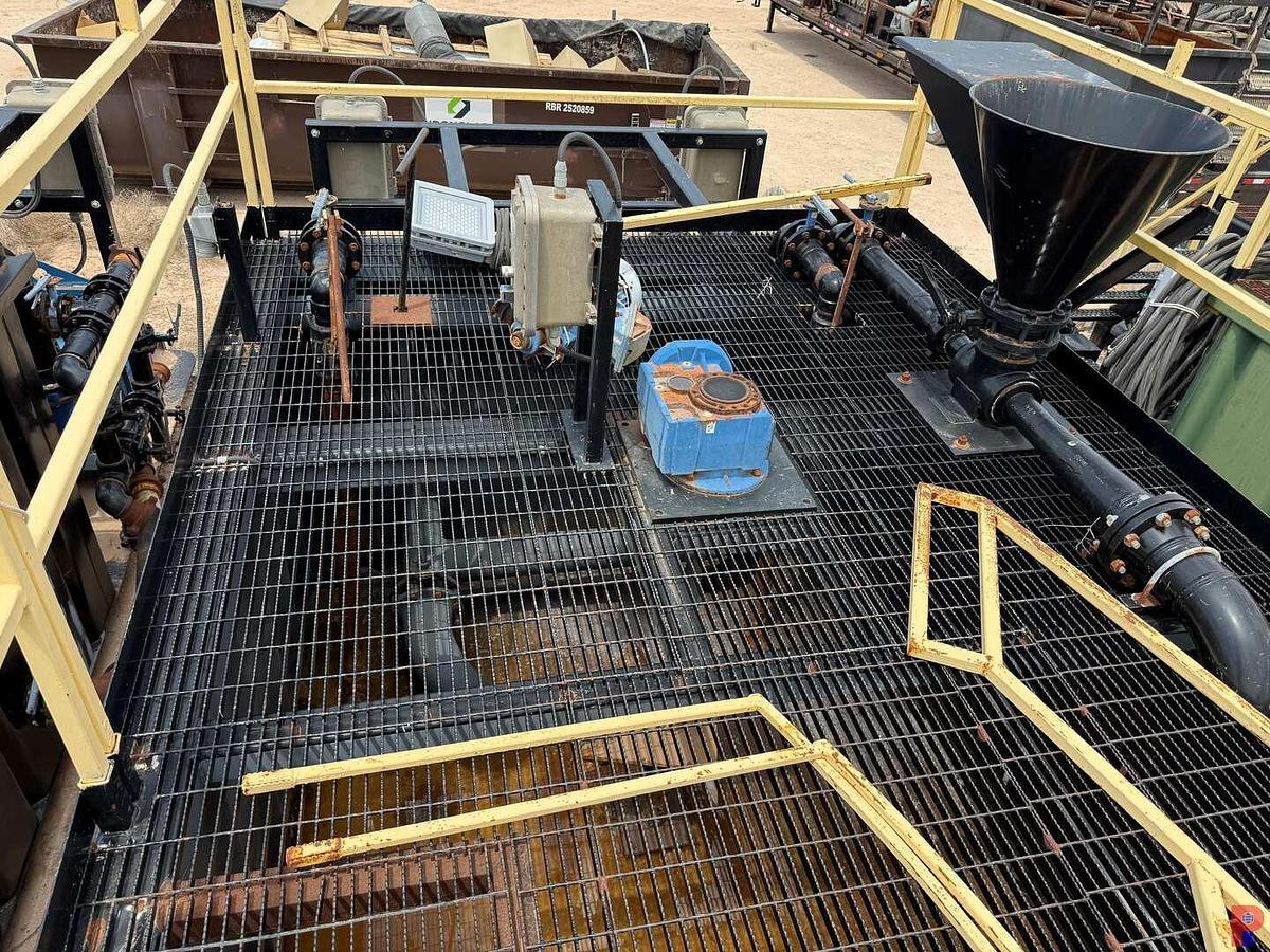 Used 27’L X 10’W X 6.5’H 2-COMPARTMENT 260 BBL. MIXING TANK P/B (4) 75 HP ELECTRIC MOTORS