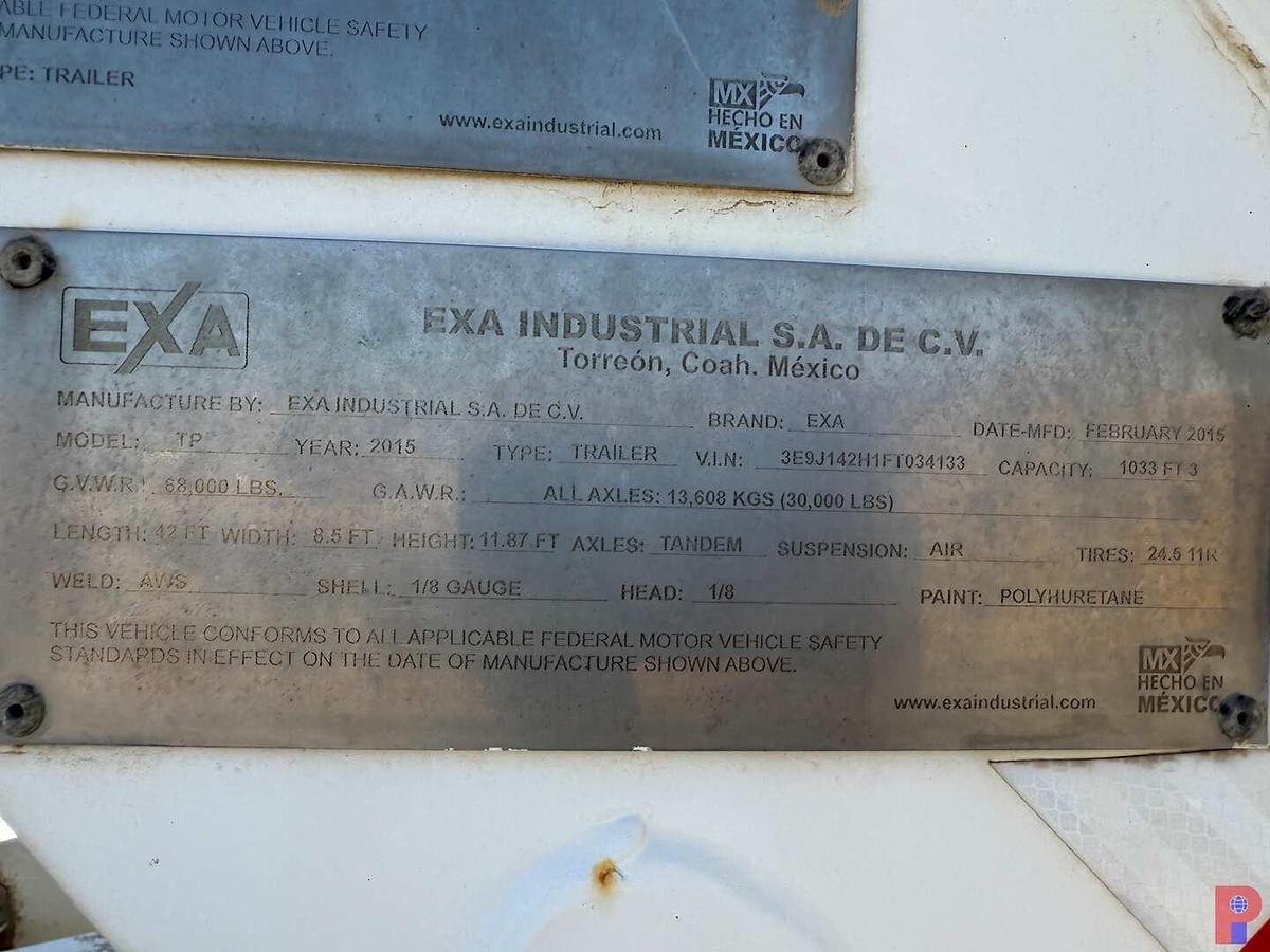 Used 2015 EXA INDUSTRIAL T/A STEEL PNEUMATIC TRAILER