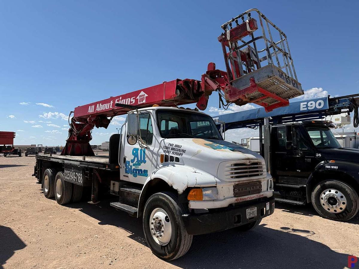 Used 2002 STERLING M8500 ACTERRA 87’ AERIAL PLATFORM SIGN CRANE TRUCK