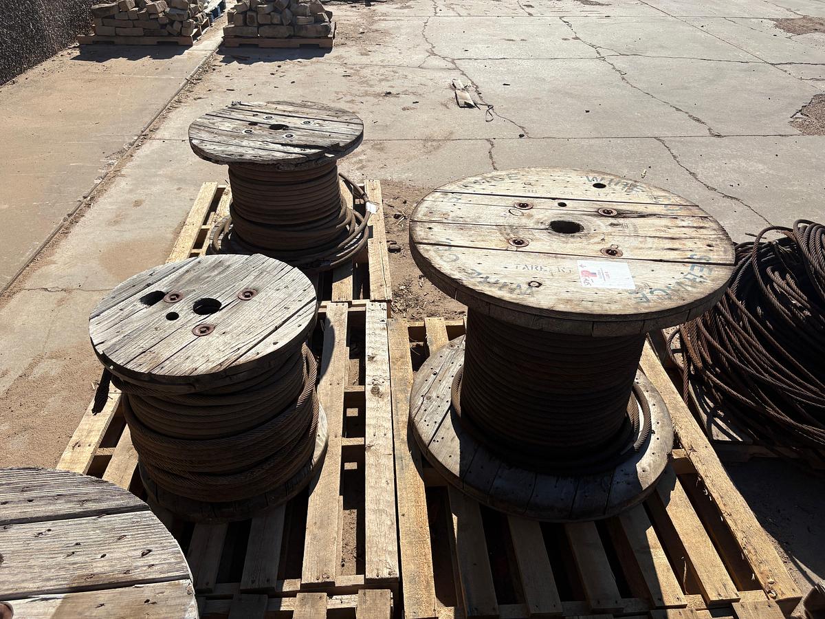 Used (7) spools of assorted size wire rope/cable