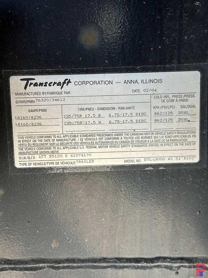 Used 2004 TRANSCRAFT DTL-3000 T/A STEP DECK TRAILER
