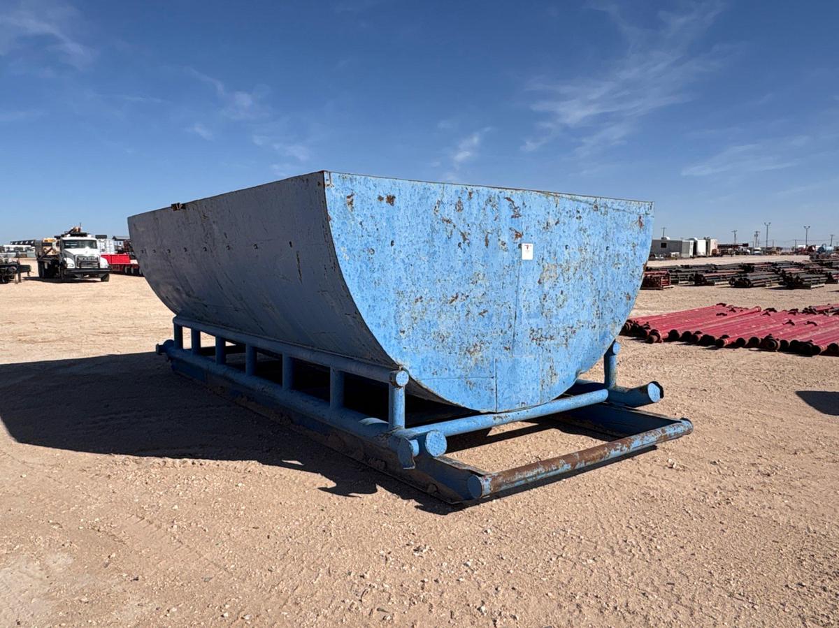 Used 17.5’ X 12’ x 6’ open top, round bottom tank, skidded