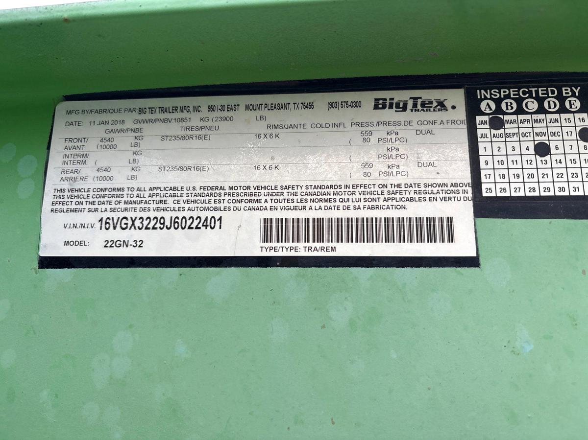 Used 2018 BIG TEX 32’ X 102” T/A GOOSENECK TOOL TRANSPORT TRAILER