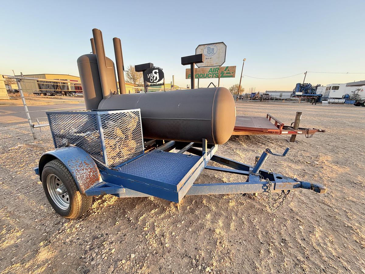 Used 2013 JOHNSON SMOKERS 9' 2-COMP. DOUBLE STACK SLIDE OUT RACKS, W/ REAR VERTICAL 4-RACK SWIVEL WOOD SMOKER BBQ PIT & GRILL