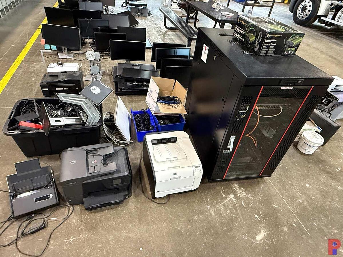 Used SYSRACKS SERVER RACK W/ TEMP SET, APC POWER SUPPLY, HP 400 PRINTER, HP 68710 PRINTER, SCAN SNAP IX500