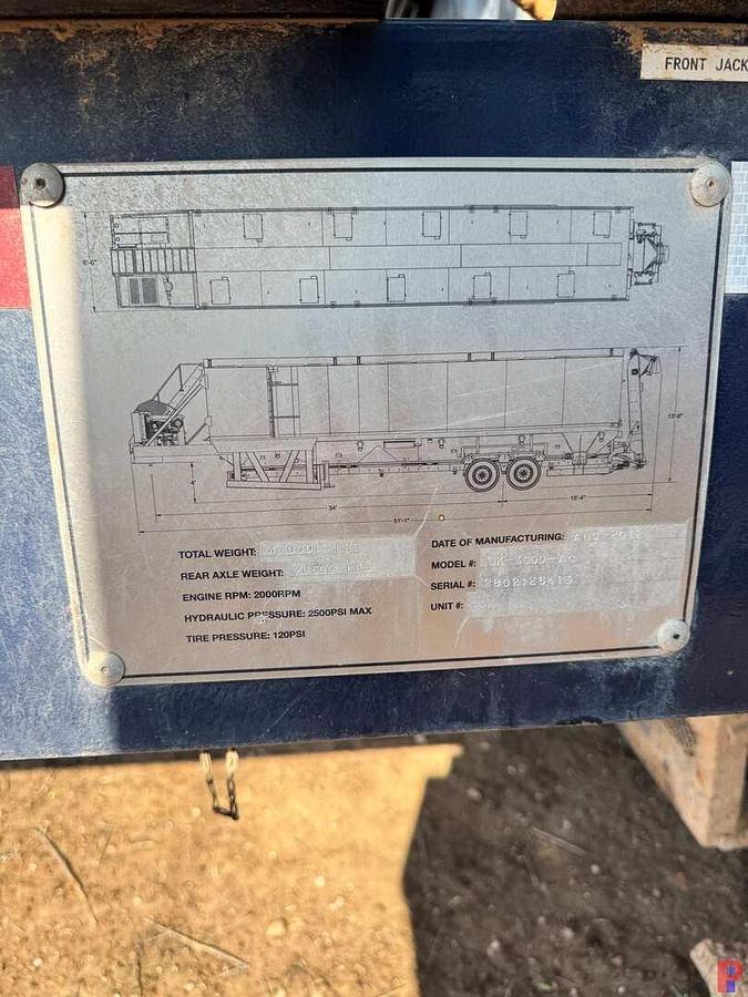 Used 2012 CONVEY ALL SK-3000-AC SAND KING BULK STORAGE TRAILER