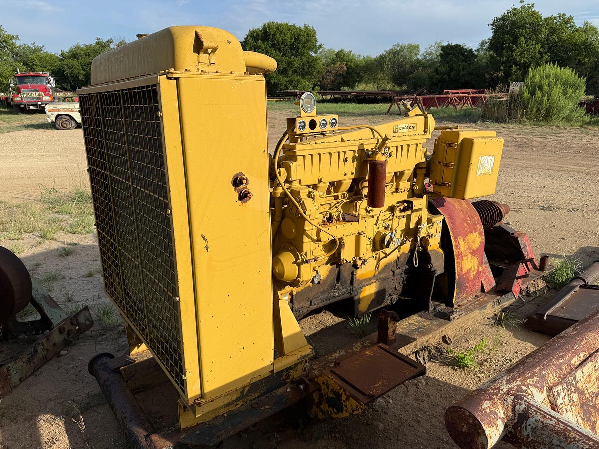 Used CATERPILLAR D3406 DIESEL ENGINE W/ 18” AIRFLEX CLUTCH, JACK SHAFT 10-GROOVE SHEAVE, & RADIATOR, SKIDDED