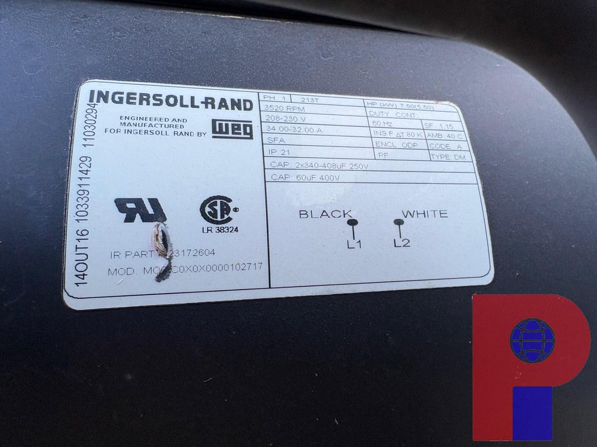 Used INGERSOLL RAND MODEL 2475 ELECTRIC AIR COMPRESSOR W/ 80 GALLON TANK