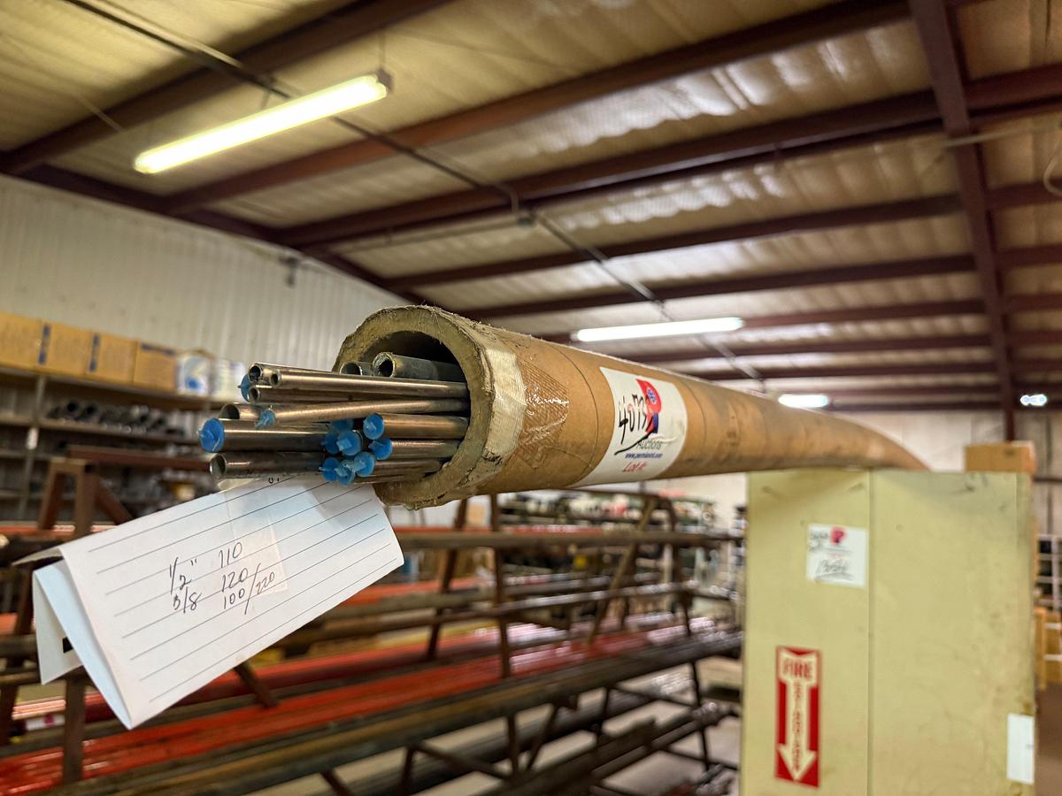 Used LOT OF STAINLESS STEEL TUBING (APPR. 110 FT) 1/2” x 20’ (APPR 220 FT) 3/8 x 20’ & (SOME) 1/4” x 20’