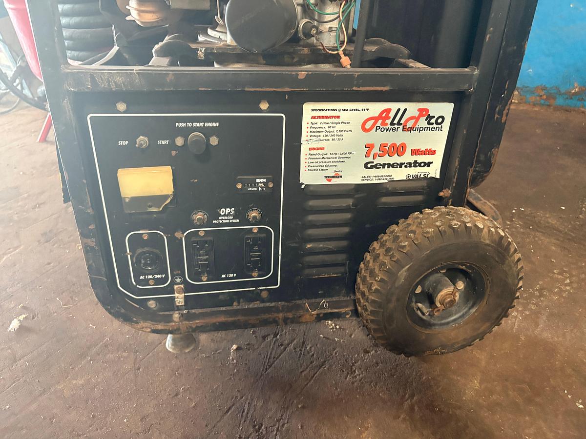 Used Allpro power equipment 7,500watts portable generator