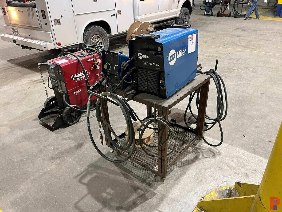 Used MILLER XMT 350 CC/CV MULTI SOURCE WELDER W/ WIRE FEEDER & CART