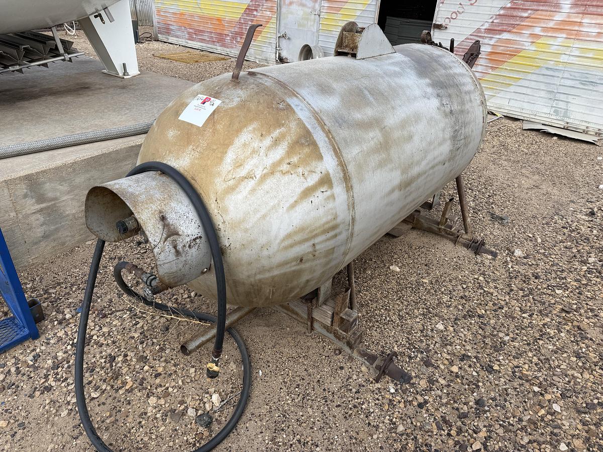Used 500 GALLON PROPANE TANK W/ FILL HOSE (HAS CONTENTS) MTD ON AXLES