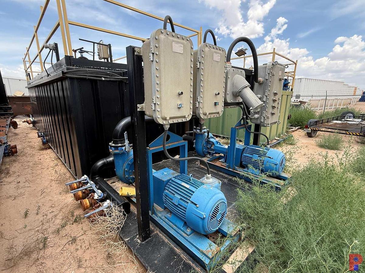 Used 27’L X 10’W X 6.5’H 2-COMPARTMENT 260 BBL. MIXING TANK P/B (4) 75 HP ELECTRIC MOTORS