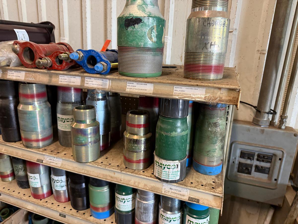 Used SECTION OF (60+) MIX HEAVY & STD 2” THRU 3” SWAGES, FIG 200, 400, & SOME 1502 PIPE UNIONS, SLEEVE COUPLINGS