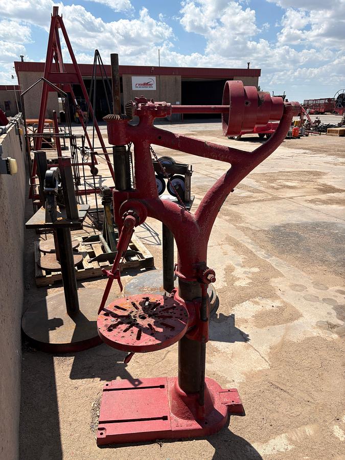 Used Canedy-Otto drill press & (5) assorted pipe roller stands