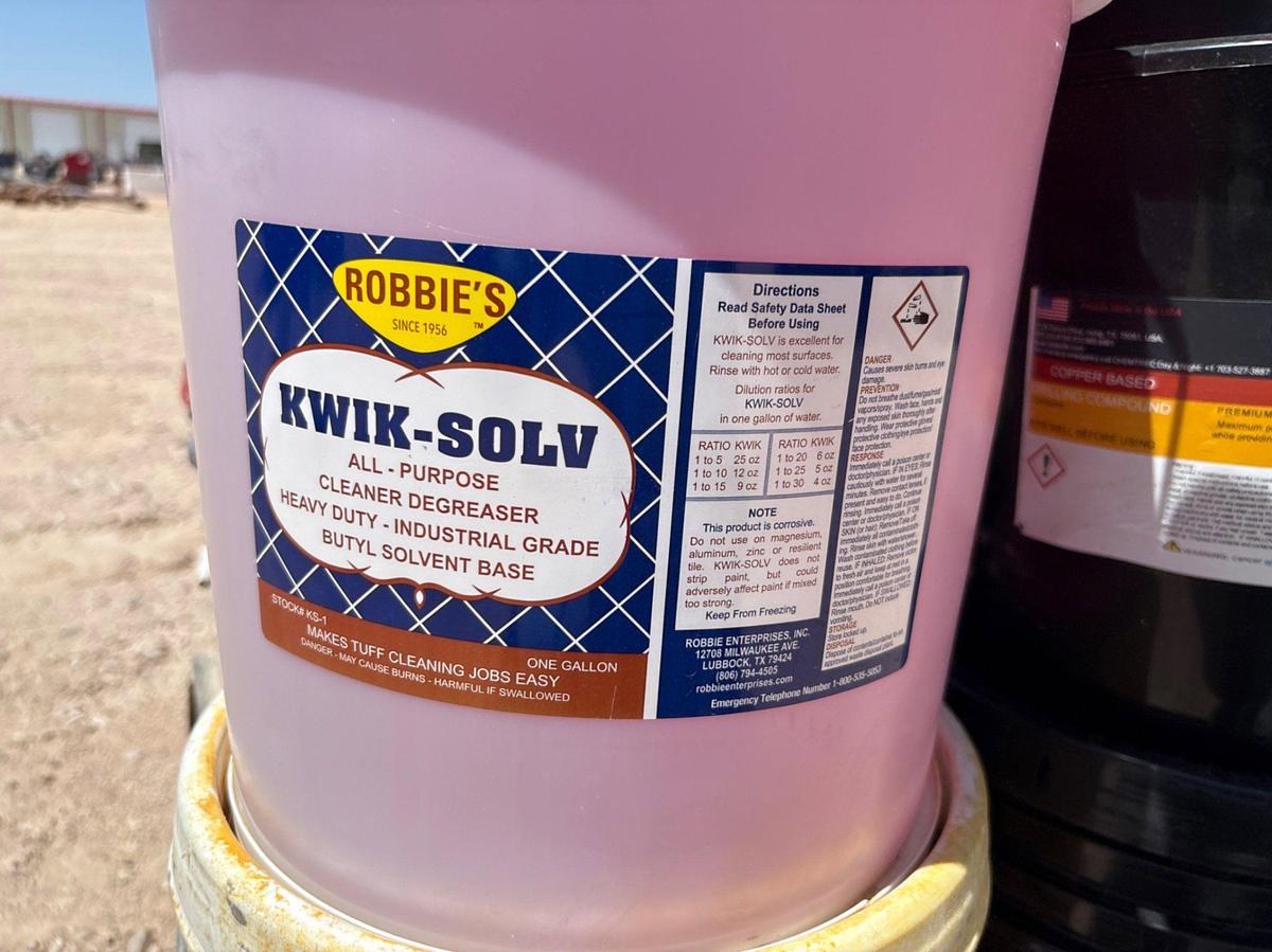 Used (14) 5-gallon buckets of bestolife drilling compound & kwik-solv cleaner