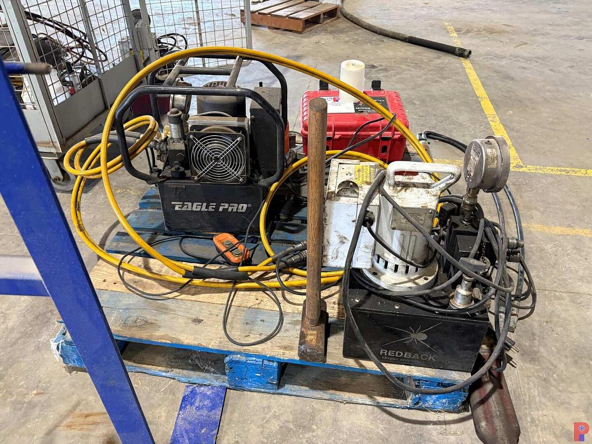 Used (2) TOATL TORQUE & EAGLE PRO 10K PSI ELECTRIC HYDRAULIC PUMPS W/ ASSORTED HYTORC WRENCHES
