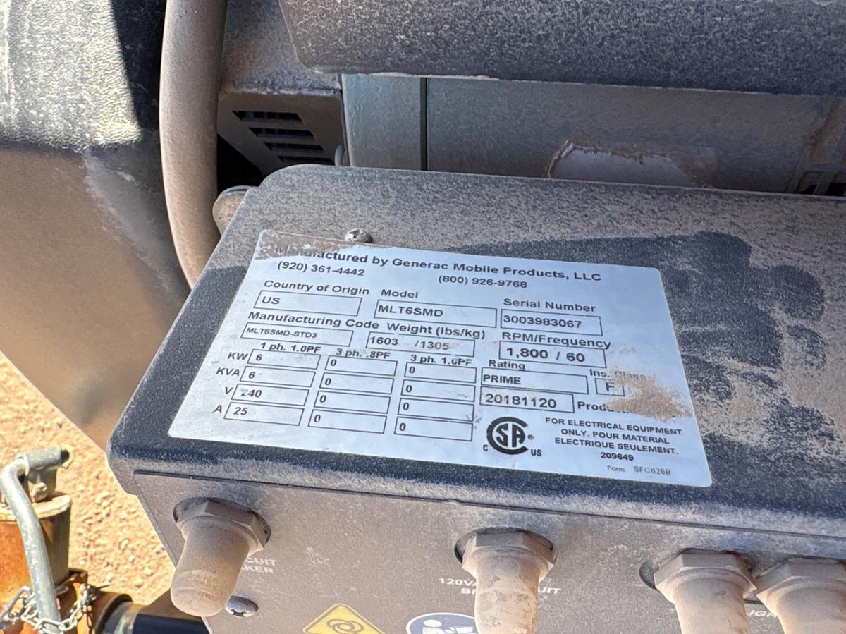 Used 2018 GENERAC MLT6SMD 6KW S/A BUMPER PULL LED LIGHT TOWER