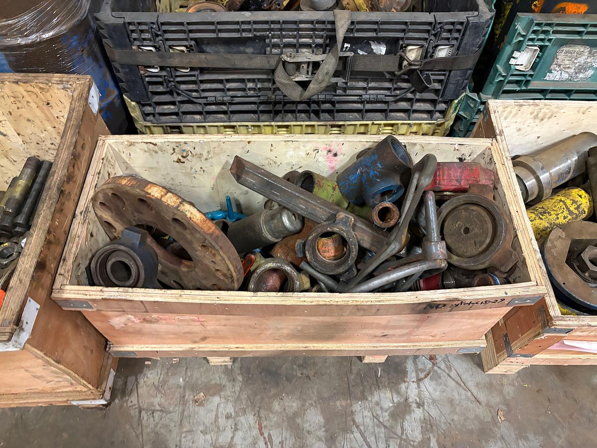 Used (6 pallets) of assorted frac valve parts, stem assemblies, bonnet flanges, & esp hangers