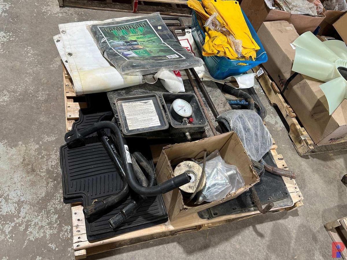 Used 3 PALLETS OF LANDING GEAR HANDLES, TARPS, GAUGES, BATTTERY CHARGERS, & SEE DETAILS