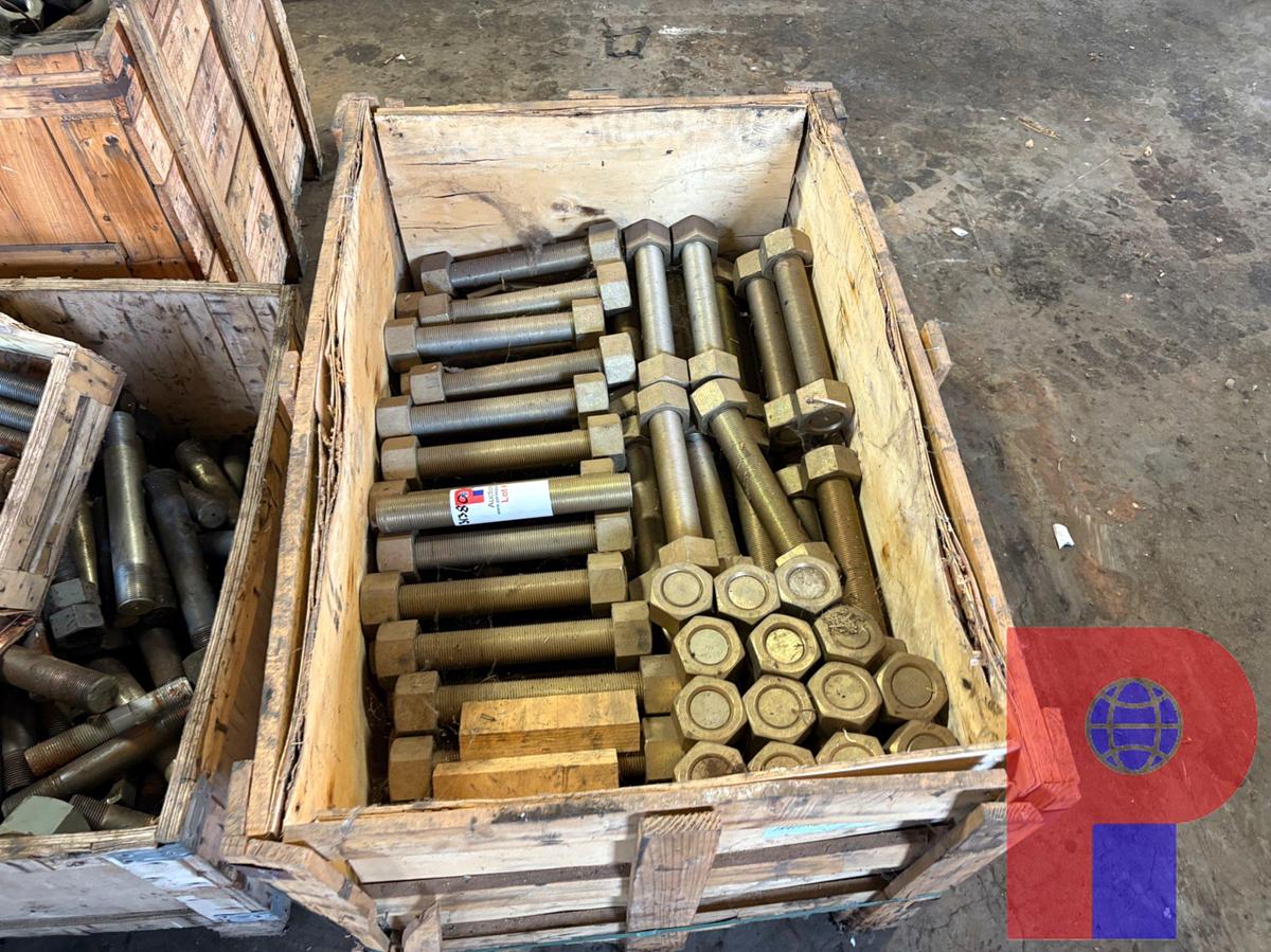 Used (4 CRATES) ASSORTED SIZE STUD BOLTS & NUTS, RANGE: 1-1/2” TO 2-1/2”