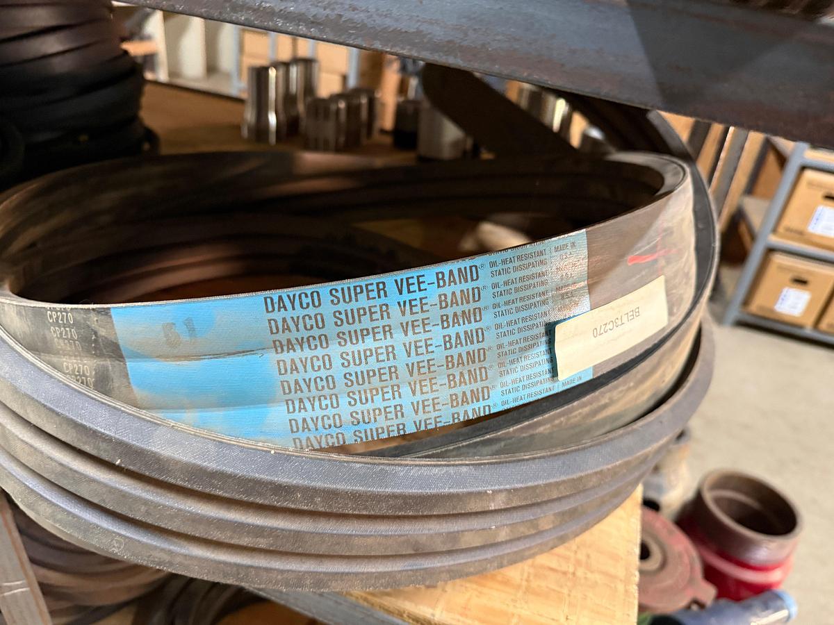 Used SECTION OF (100+) MOSTLY GOODYEAR C,D,& B-SECTION V-BELTS & (4) POWERBAND V-BELTS, SIZE RANGE C60 THRU C206 & D-210