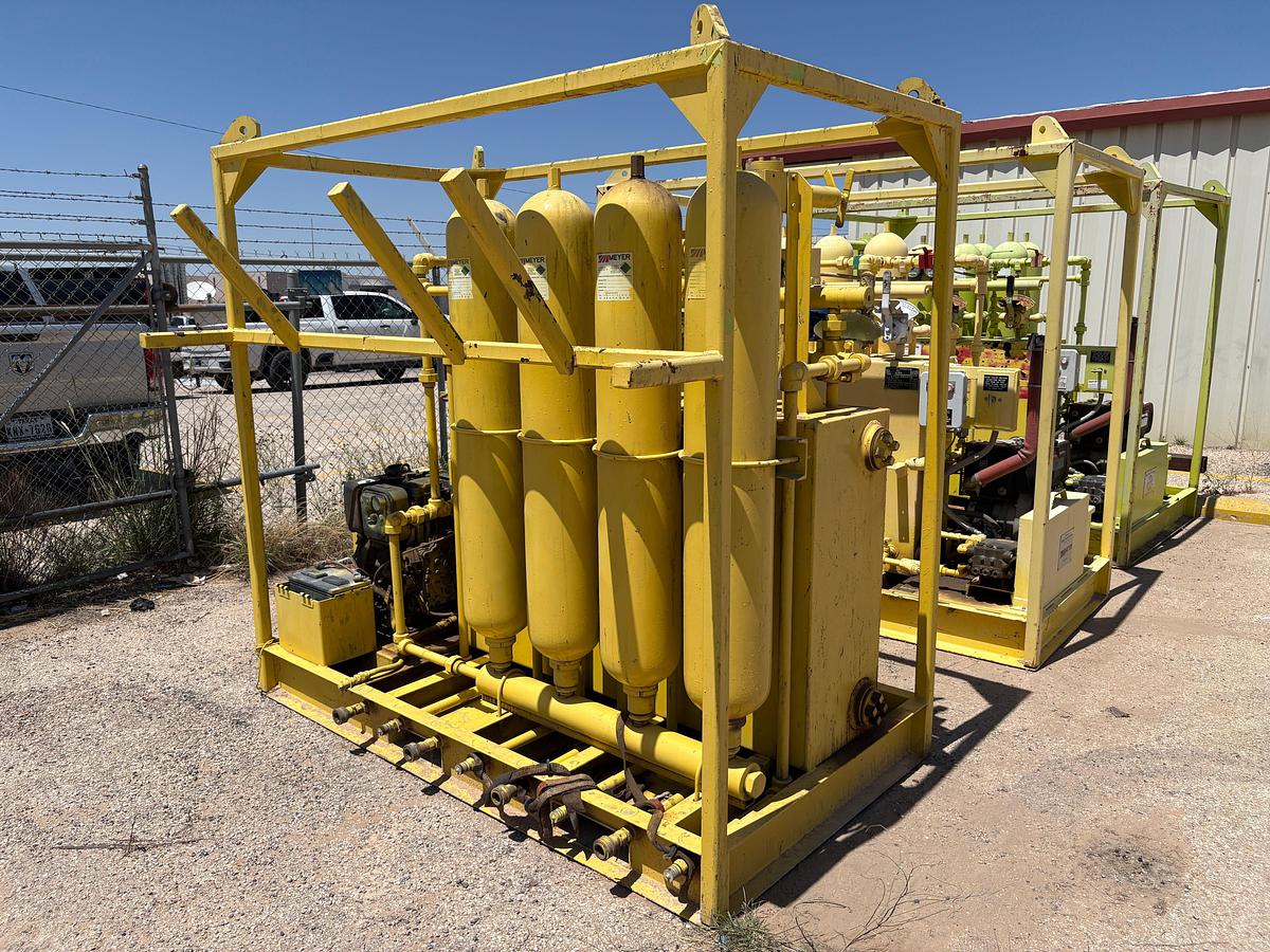 Used Meyer 4-station closing unit, skidded