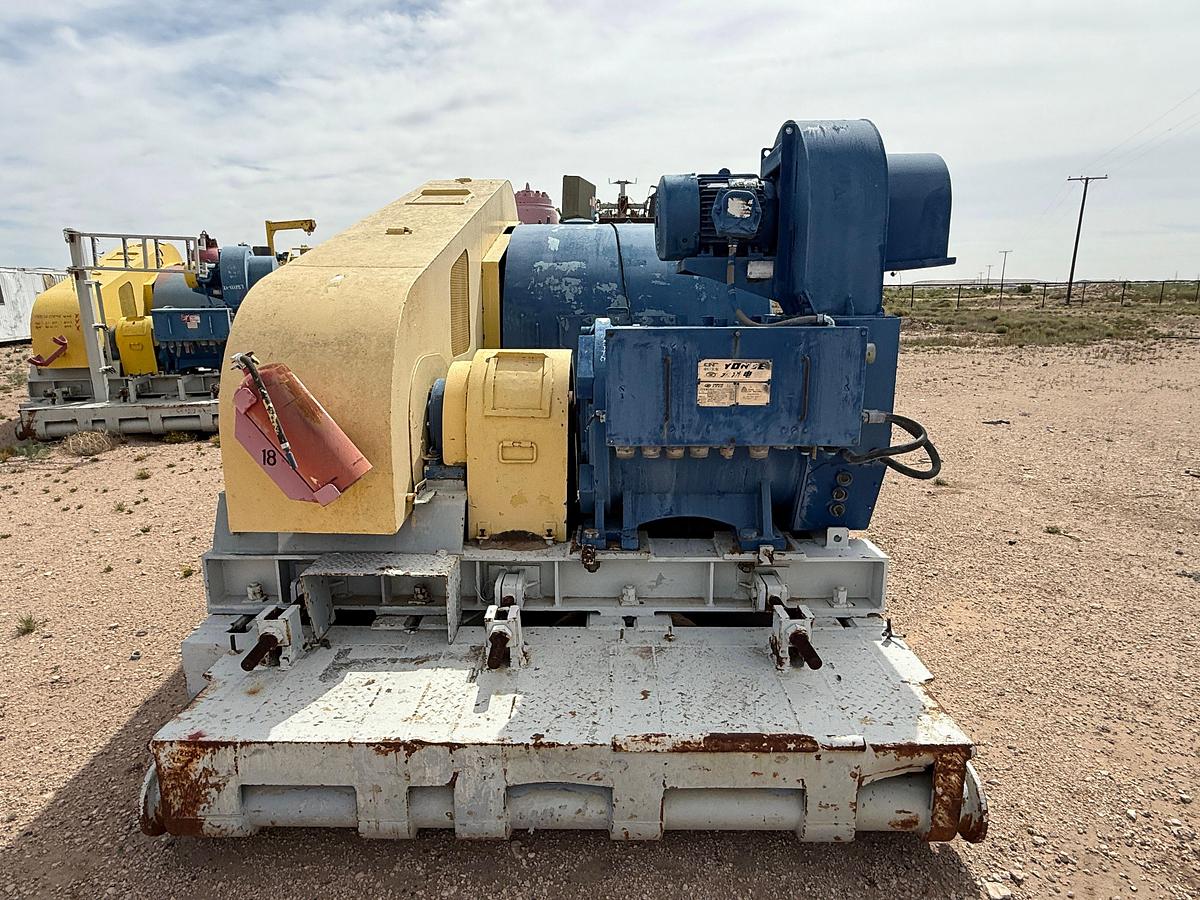 Used CONTINENTAL EMSCO FB-1600 5K WP TRIPLEX MUD PUMP W/ AC ELECTRIC MOTOR &  MIXING TANK SKIDDED