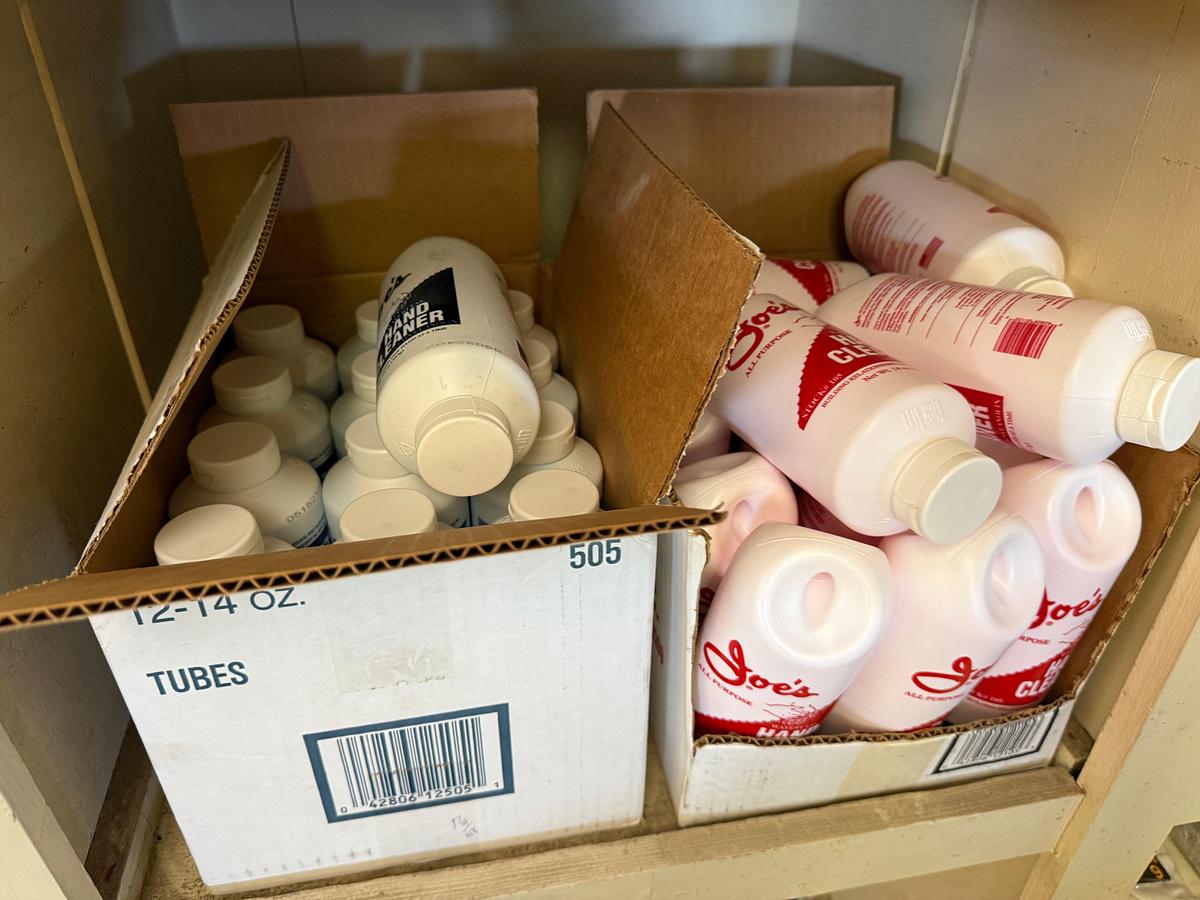 Used WALL SECTION (14) BOXES OF NITRILE GLOVES, (200+) PAIRS G-GRIP GLOVES, BLAKC DOT GLOVES, FLAME RESISTANT, ANIT-SEIZE, & RELATED