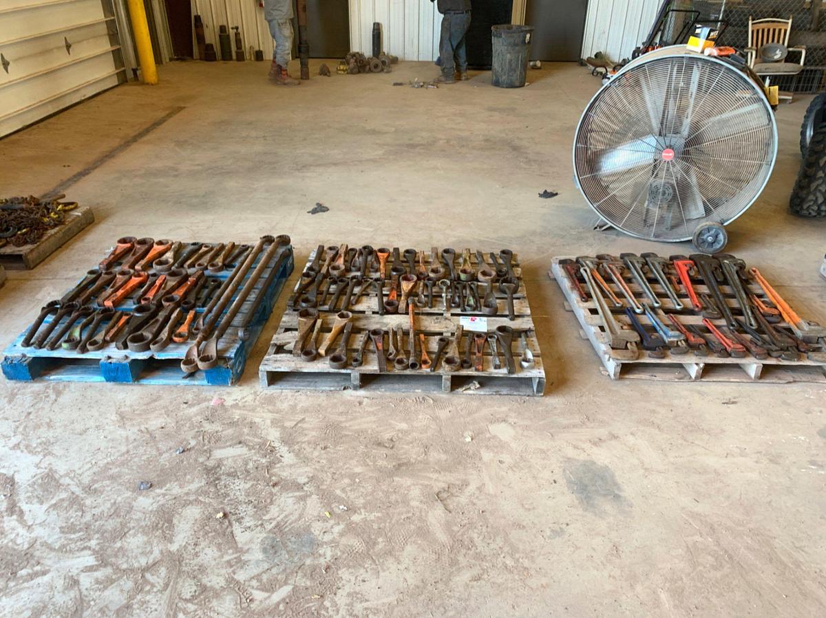 Used 3 Pallets of Hammer Wrenches 3/4 to 1-7/8, and Pipe Wrenches 10” to 36”