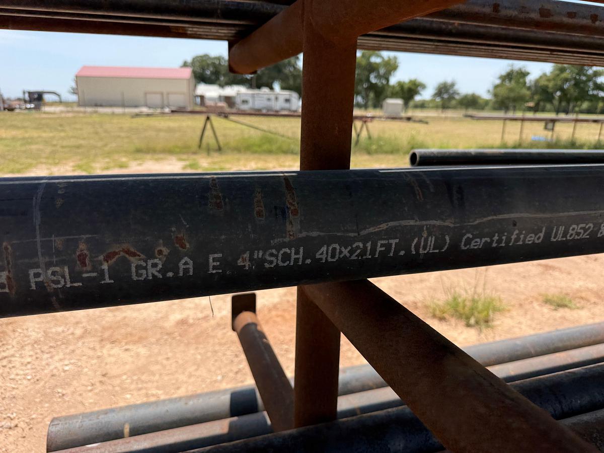 Used LOT W/ (12-JTS) 3” x 21’ GR A PIPE, (4-JTS) 4” x 21’ GR A, (10-JTS) 2” x 21’ GR A, (3-JTS) 1-1/4” , & RELATED INCLUDES RACK
