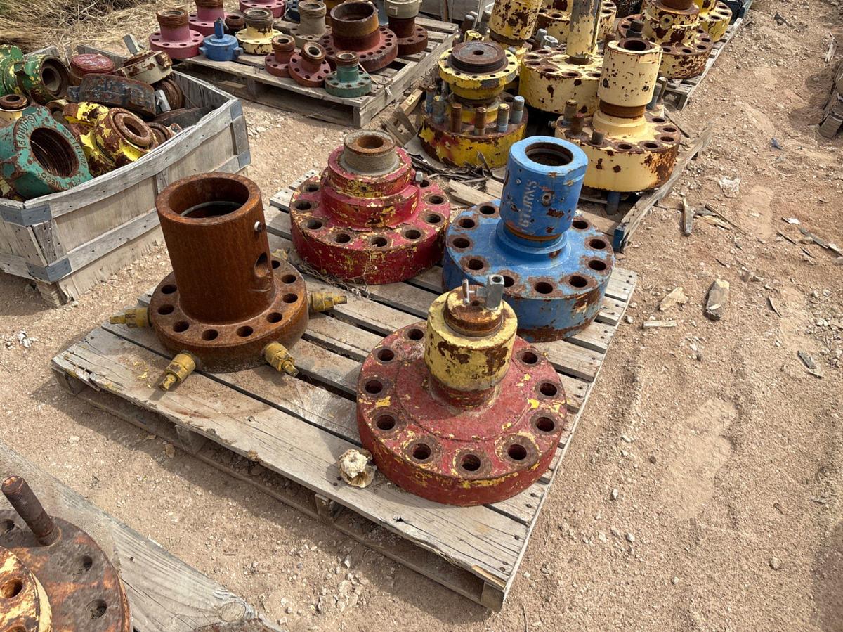 Used (8 pallets) of assorted bonnet flanges, single stud adapters, valve bonnet parts, etc