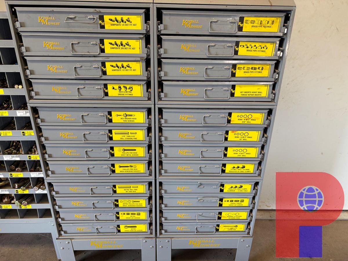 Used (3) KIMBALL MIDWEST BOLT BINS W/ CONTENTS