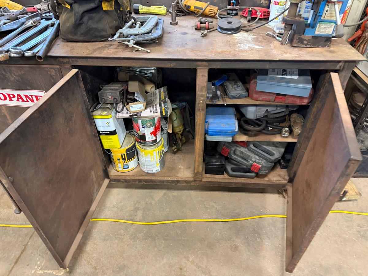 Used Work Bench, Tools & Tool Boxes on east wall to include: