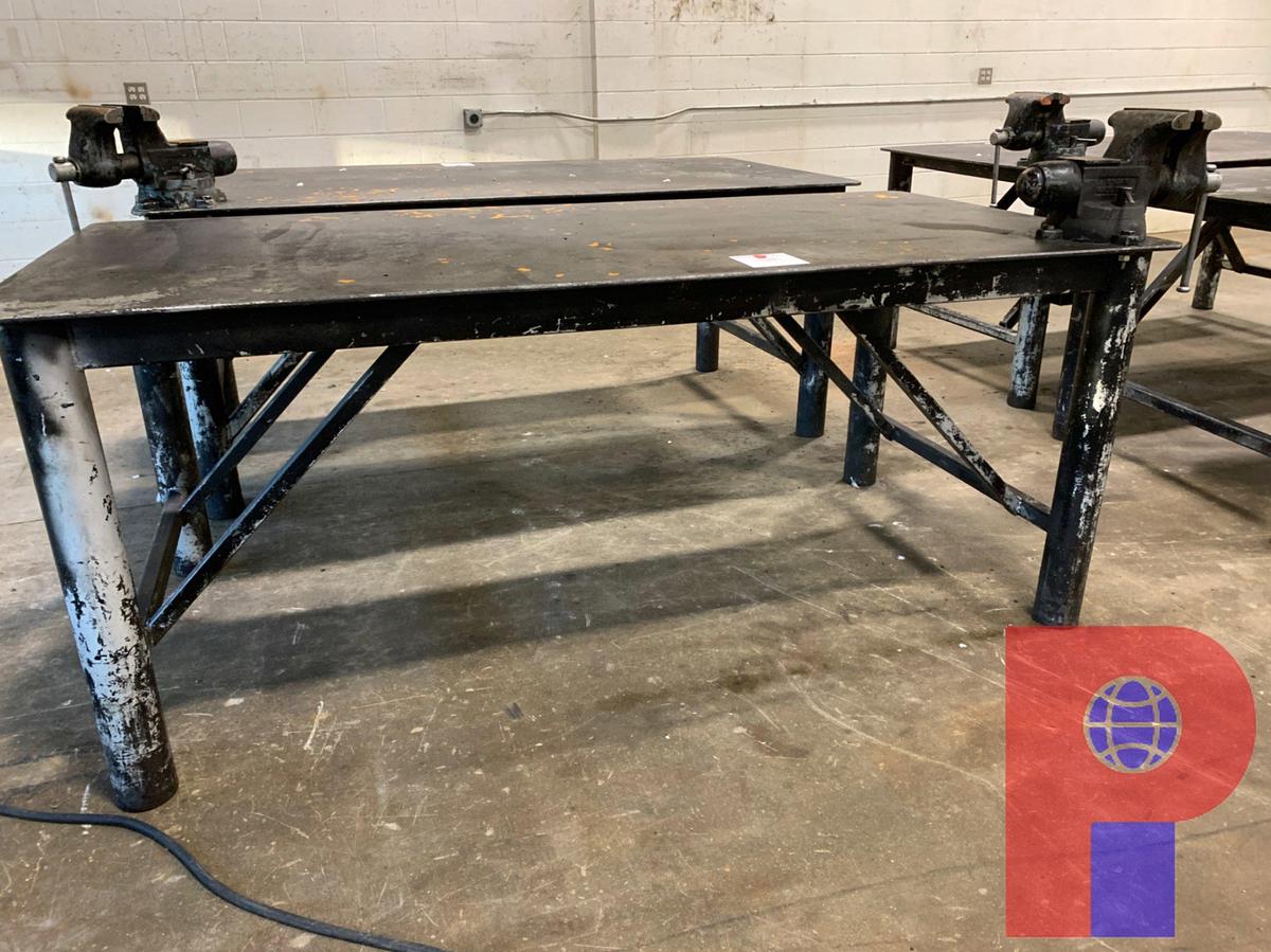 Used 8’ X 4’ STEEL TABLE W/ VICE
